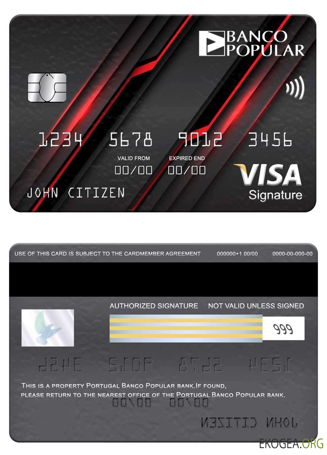 Carte de signature de visa bancaire Banco Popular du Portugal